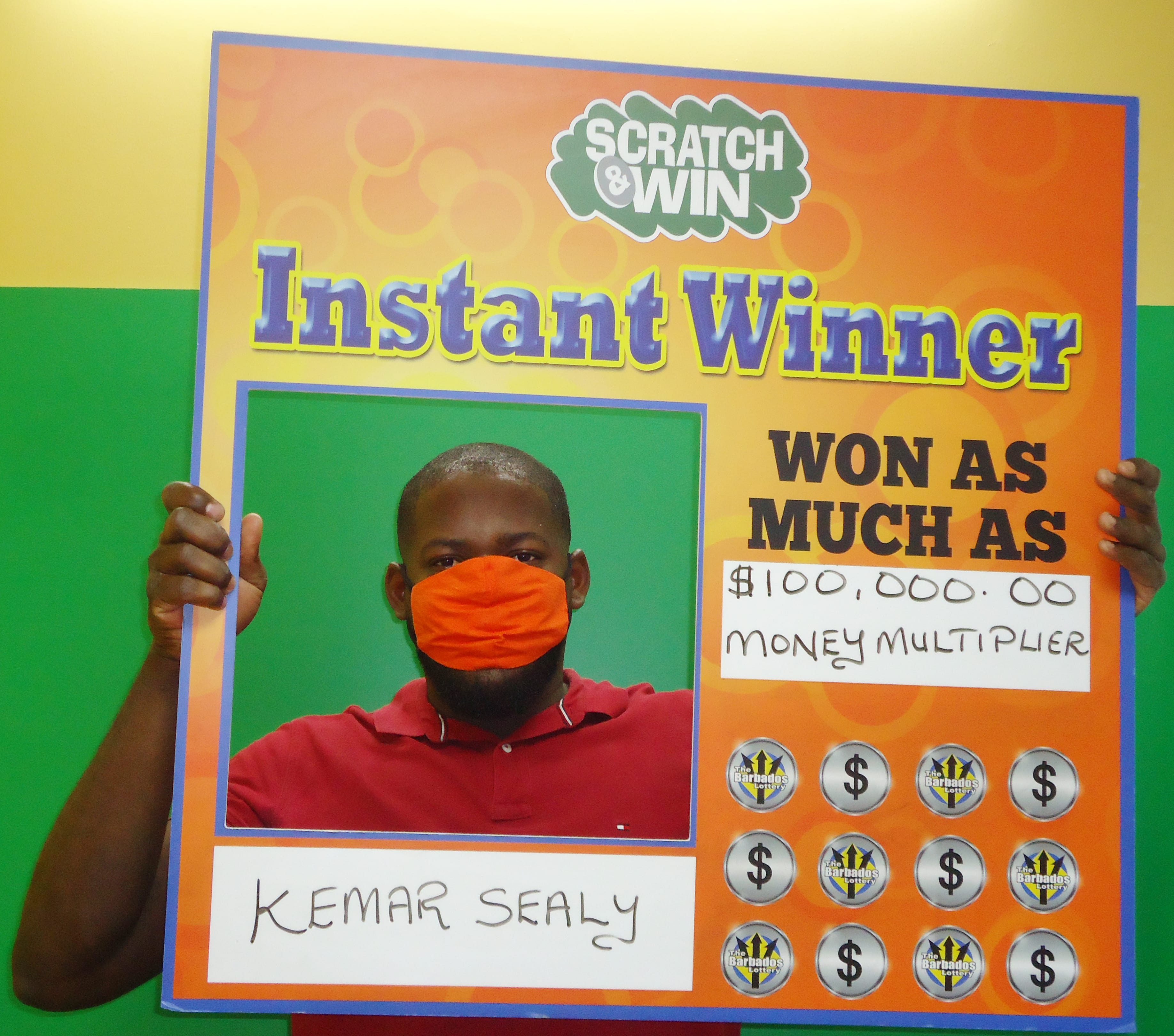 A Huge ‘Money Multiplier’ Win for Kemar with The Barbados Lottery The